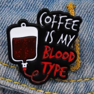 COFFEE IS MY BLOOD TYPE Coffee Lovers Black White Red Halloween Pin Backpack